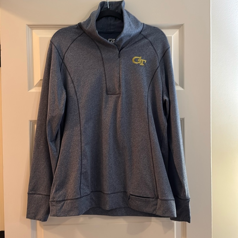 Cutter & Buck Georgia Tech Ladies Quarter Zip. Navy stripe, size Large.